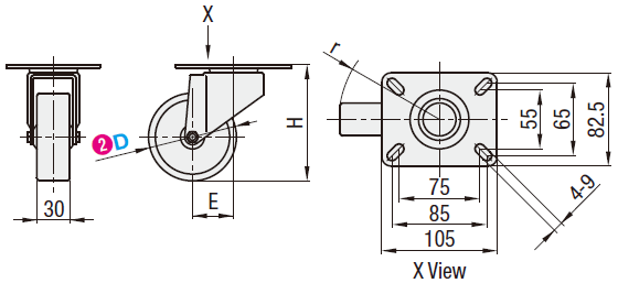 Casters - Medium Load - Wheel Material: Urethane - Swivel Type:Related Image