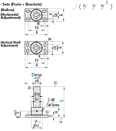 Device Stands/Square Flanged/Slotted Hole Type/Horizontal Adjustment/Hollow:Related Image