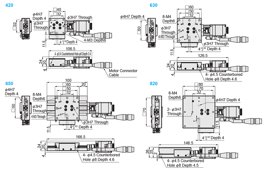 Dimensional Drawing of MISUMI Economy Series Automatic X-axis Linear Ball Guide Type Positioning Stage C-XMBS Series