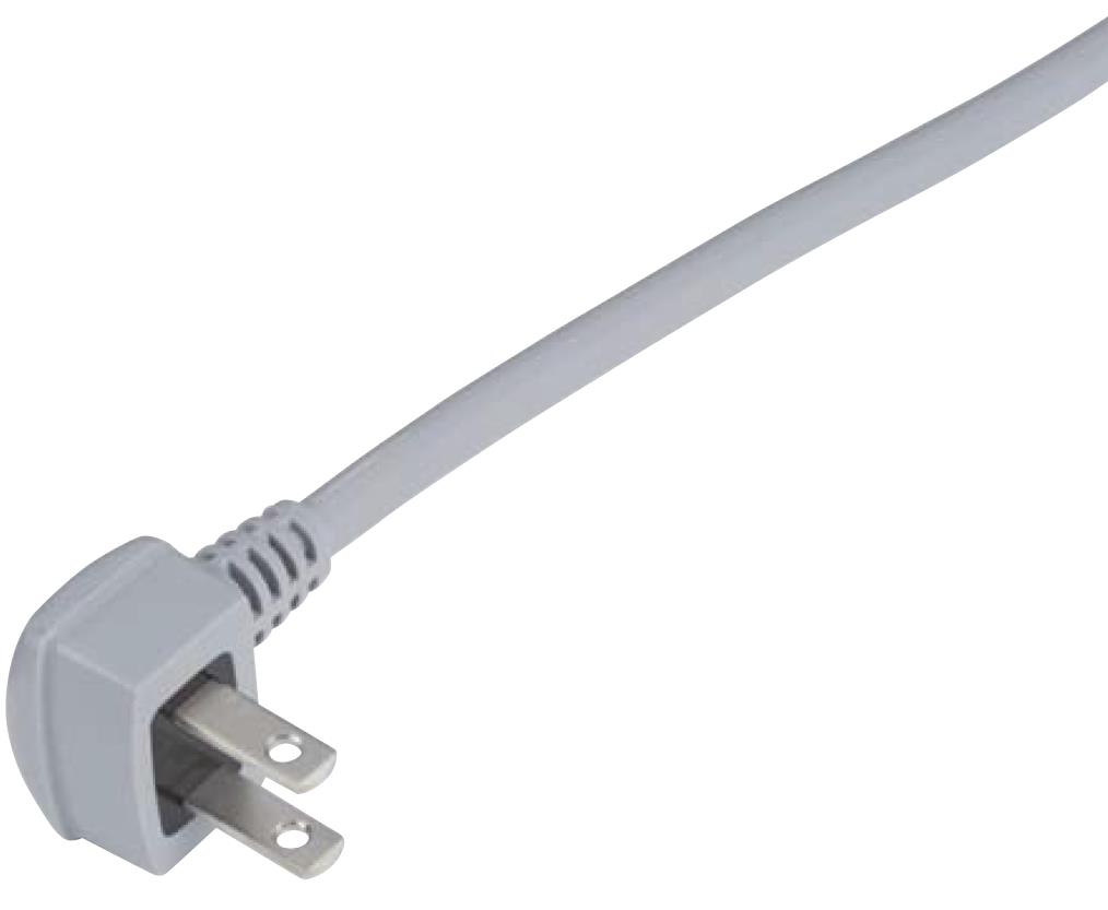 Right-Angle Plug, 125 V, 15 A, 2P, Tracking-Resistant, VCTFK Model, Black/White/Gray