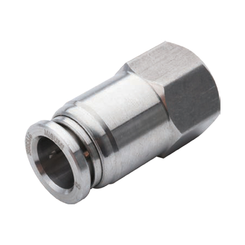 One-Touch Fittings Stainless Steel, Straight Female Connector, Hex Flat E-PACK-MSSPCF8-3