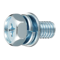 Hex Upset Machine Screw With Built-In Spring and Compact Plain Washer (SW + ISO Compact Plain W) HXPI4-STU-M6-25