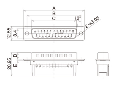 Male connector CDB-25PF(05) dimensional drawing