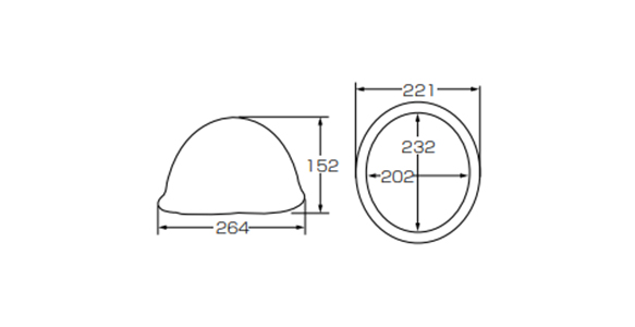 Dimensional drawing of PC resin hard hat EMP type (with shock absorbing liner), EMP-PX-MP-A. Head circumference guide: 555 to 590