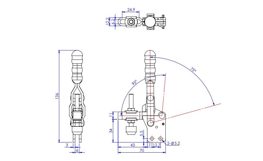 Toggle Clamp - Vertical Handle - U-Shaped Arm (Straight Base) GH-11501-B 