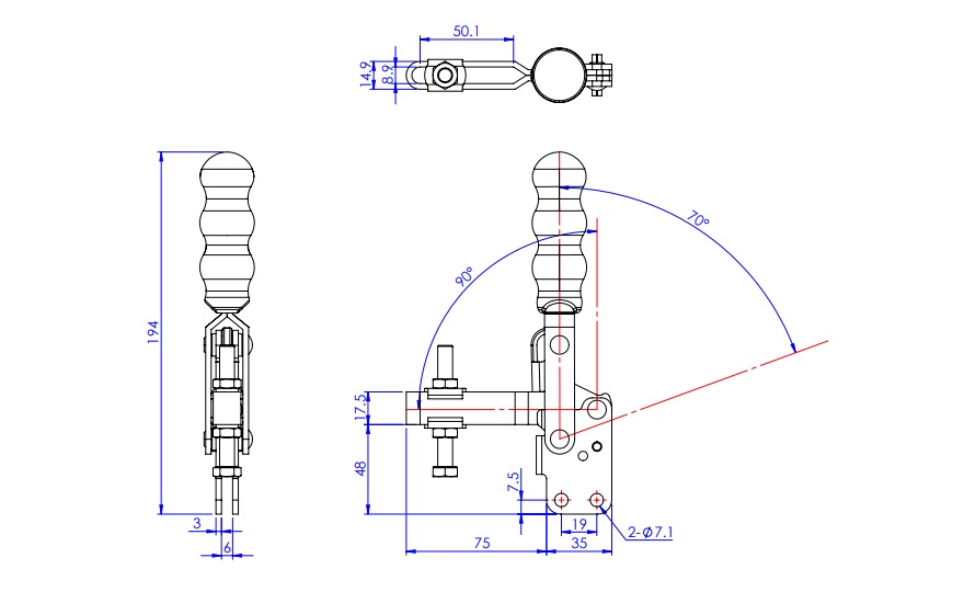 Toggle Clamp - Vertical Handle - U-Shaped Arm (Straight Base) GH-12501-B 