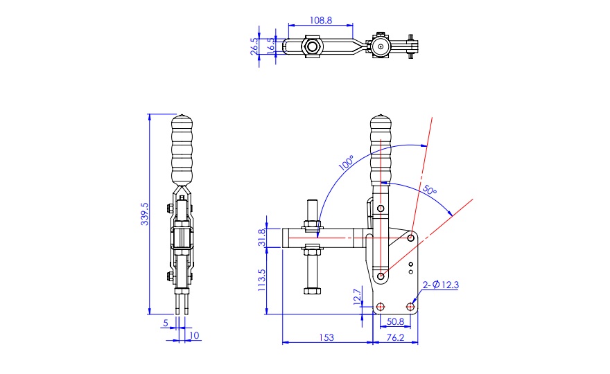 Toggle Clamp - Vertical Handle - U-Shaped Arm (Straight Base) GH-101-JSB 