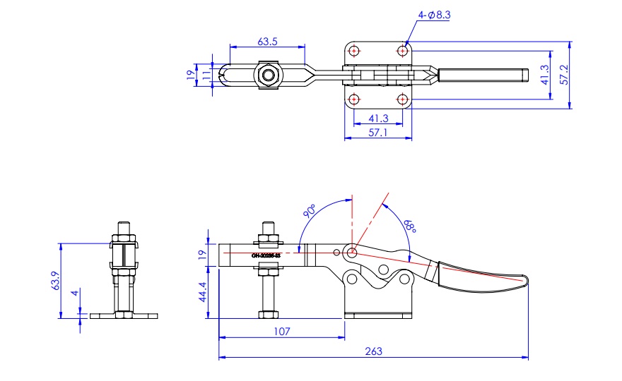 Toggle Clamp - Horizontal - U-Shaped Arm (Flanged Base) GH-20235/GH-20235-SS 