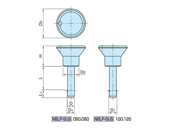 Dimensional outline drawing of NBLP-SUS / Shank: SUS303 / Handle: polyamide / Ball: SUS420