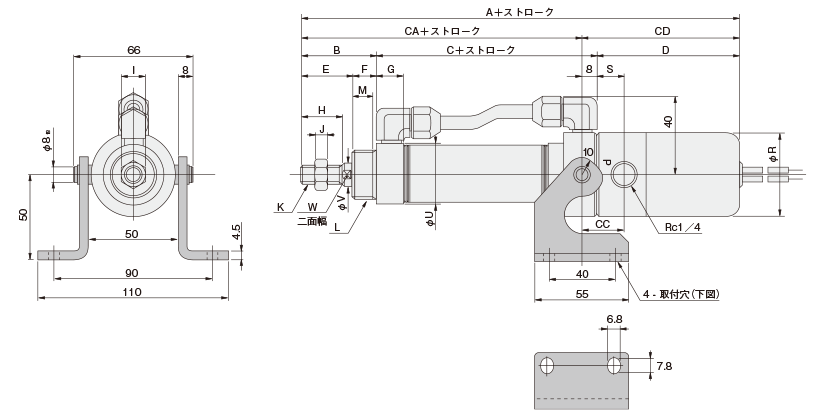 General type, slim cylinder, DA/DV/SA series, drawing 4