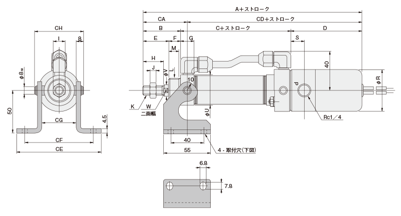 General type, slim cylinder, DA/DV/SA series, drawing 5