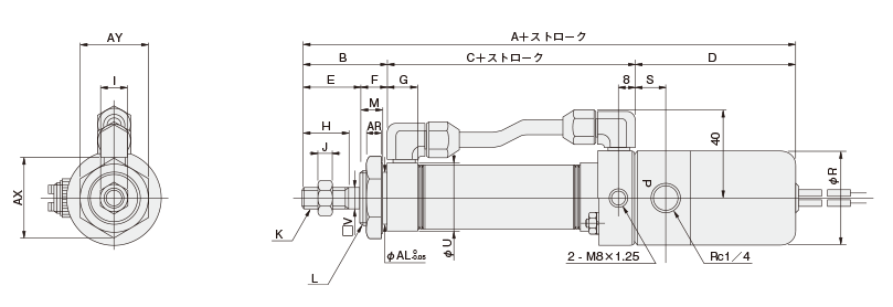 General type, slim cylinder, DA/DV/SA series, drawing 6