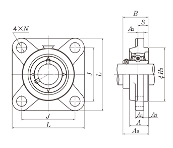 Cast iron square flange with alignment groove drawing UCFS type