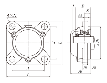 Cast iron square flange with alignment groove drawing CM-UCFS type