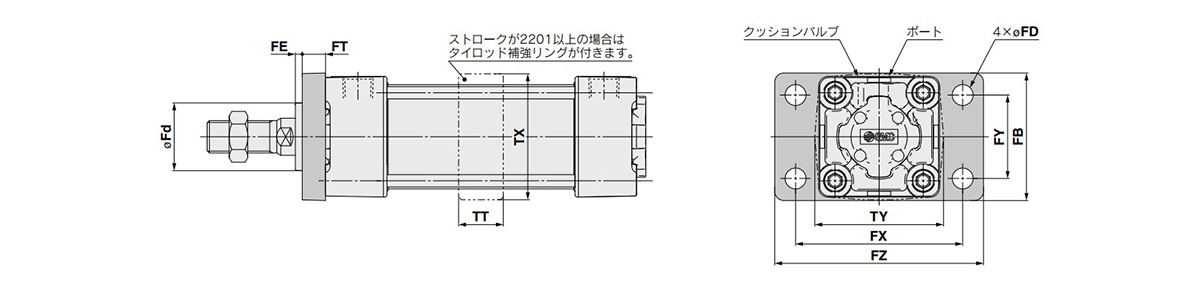 Rod-end flange type: (MBF) dimensional drawing