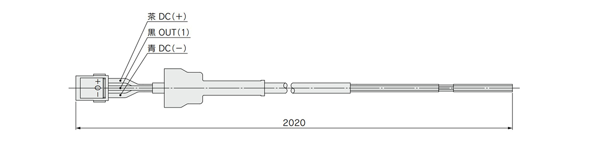 Option 1: Dimensional drawing of lead wire with connector