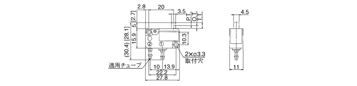 Basic type VM1010-4N-00/VM1010-4NU-00/VM1110-4N-00/VM1110-4NU-00 dimensional drawing