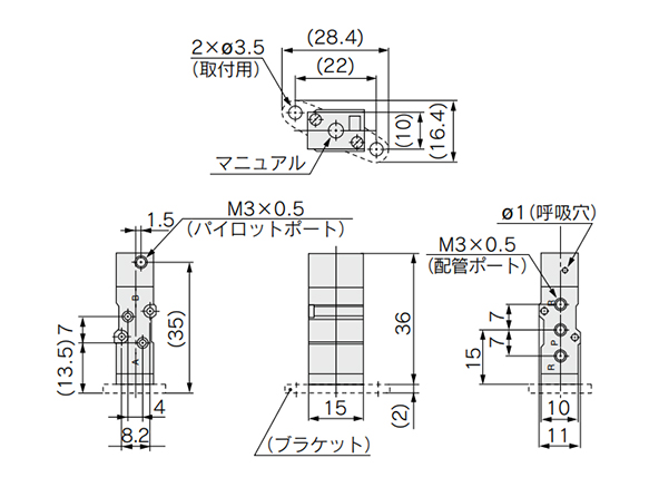 2 position single: SYJA3120-M3 (-F) dimensional drawing