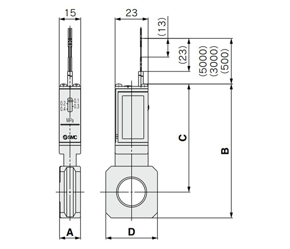 Dimensional drawing of IS10M (pressure switch with spacer)