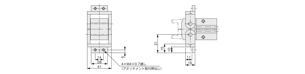 MHW2-20D1 / open/closing finger tap mounting type dimensional drawing