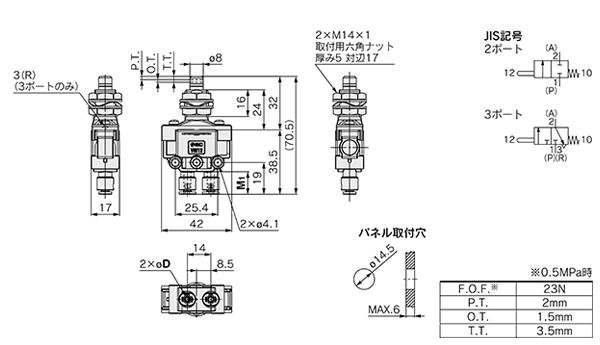 Drawing 18 of 2-3 Port Mechanical Valve With Quick-Connect Fitting VM100F Series