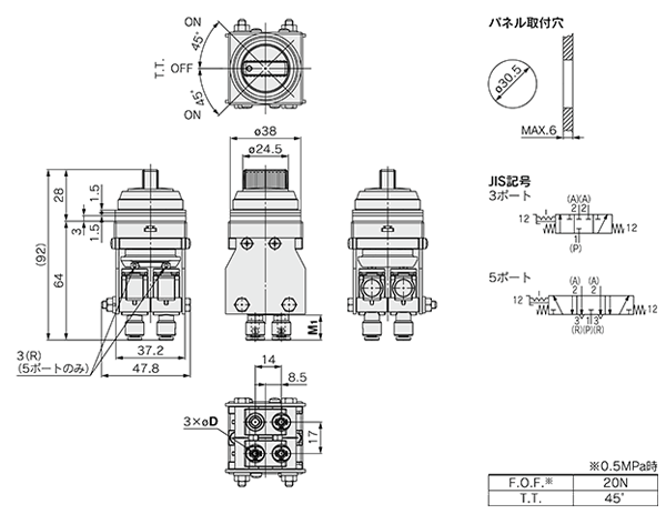 Drawing 27 of 2-3 Port Mechanical Valve With Quick-Connect Fitting VM100F Series