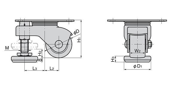 Low-Profile Type Swivel Caster For Heavy Loads With Leveling Mount (Without Stopper) K-100HB2-AF: Related images