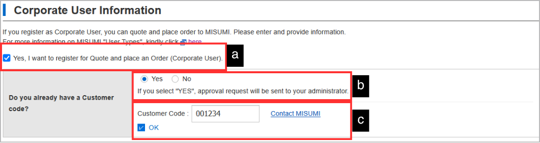 Registration options for corporate user