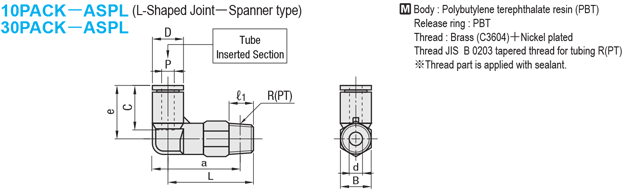 [Package Product] Quick-fitting Joints for Mold Cooling - Standard Type (60°C Series) / L-shaped Joints / For Wrench Installation-: Related Image