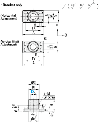 Stand-Up Brackets/Square Flanged/Slotted Hole Type/Horizontal Adjustment/Bracket only:Related Image