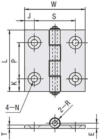 Economic type aluminum butterfly hinge Dimensional drawing