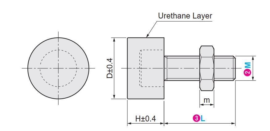 MISUMI urethane coated bolt, representation of adjusting bolt dimensional drawing, STOPPERS