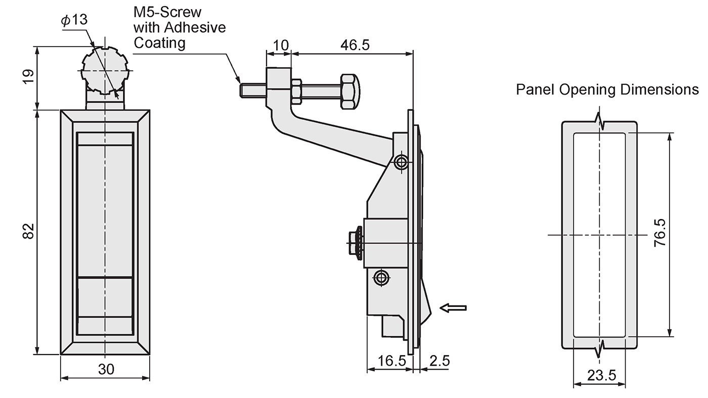 Economy Series Flat Locks Compression Lever Type Product Drawing