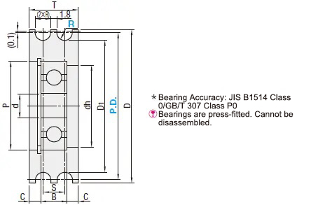 MISUMI Idlers for Round Belts Double Dimensional Drawing