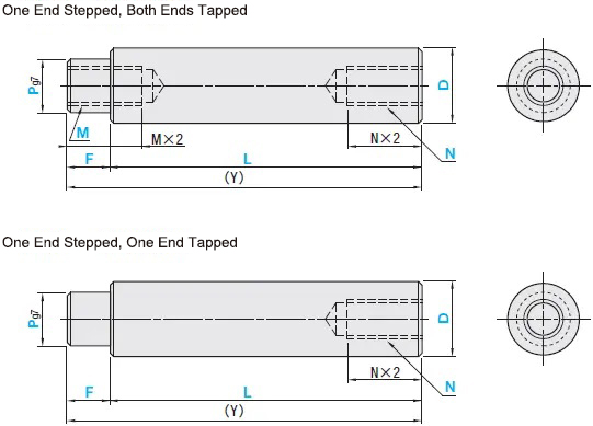 MISUMI Linear Guide Shafts One End Stepped Both Ends Tapped/One End Tapped Rotary Shaft Hollow Shaft Chrome Plated Bar