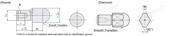 Large Head Spherical Locating Pin Product Drawing