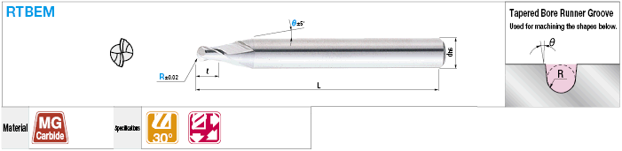 Carbide End Mill for Runner Grooves, for Tapered Ball Runner Grooves / 2-Flute:Related Image