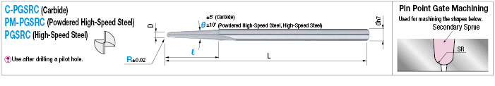 Pinpoint Gate (SR) Cutter, for SR Machining / 2-Flute, Straight Blade:Related Image