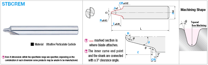 Carbide Straight Blade Tapered Ball End Mill, 2-Flute, Rounded Inner Type:Related Image