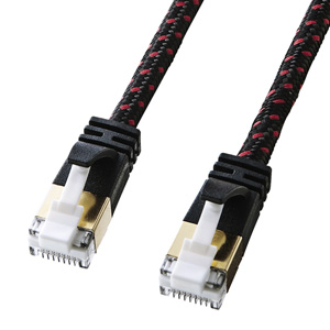 Clip-Break Prevention Category 7 Thin Mesh LAN Cable (Black and red / 3 m)