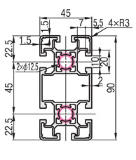 Aluminum Frame 8-45 Series Rectangular 45 × 90 mm 4 Side Slots ...