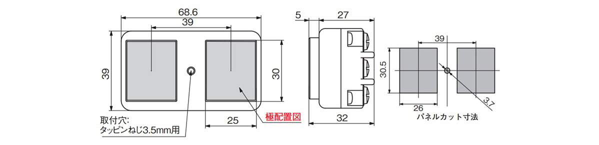 Dimensional drawing of duplex equipment outlet