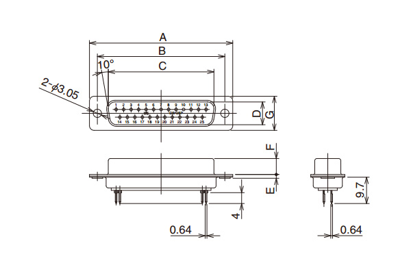 Outline drawing *Diagram shows 25-contact type (SDBB-25P(55))