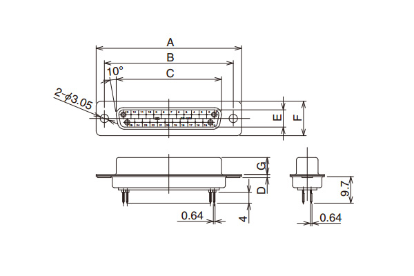 Outline drawing *Diagram shows 25-contact type (SDBB-25S(55))