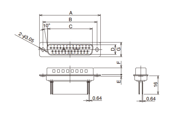 Outline drawing *Diagram shows 25-contact type (SDBG-25PF(55))