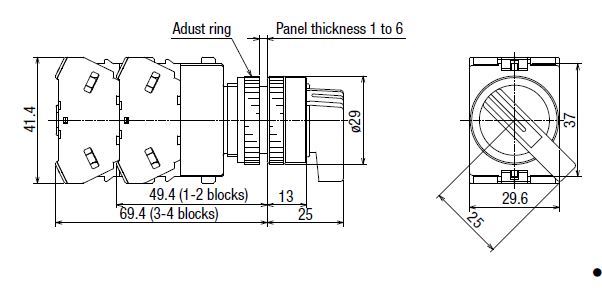 φ22 TW series selector switch arrow handle outline drawing