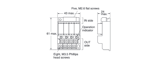 External dimensions of Terminal Relays G6B-4 ND