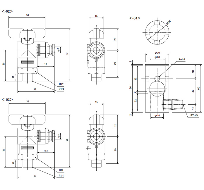 External dimensions (-02, -03, -04)