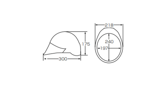 Dimensional drawing of hard hat AG-05S type (with transparent visor, with face shield, and shock absorbing liner), AG-05S-SYE-K7-A. Head circumference guide: 555 to 595