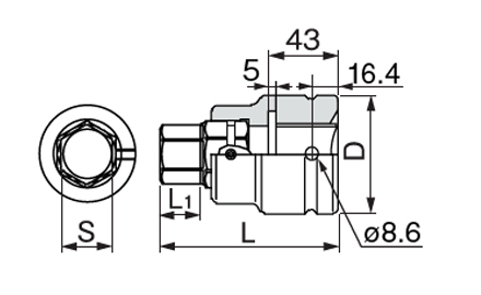 Hexagon Impact Socket (Square Drive 38.1 mm / Replacement Type) 